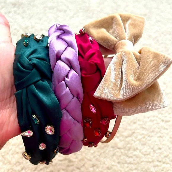 Colorful Velvet & Satin Gemstone Studded Festive Headbands - Picture 1 of 5